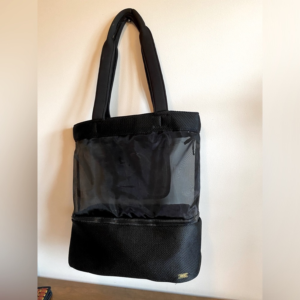 🏝️ Aqua Black Beach Bag with separate lower compartment and zip ups 🏖️